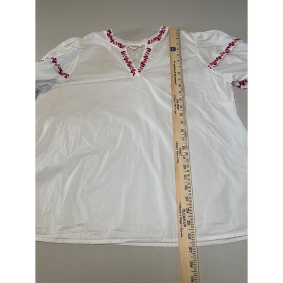 Linda Anderson Red Embroidered Floral Puff‑Sleeve Top (100% Cotton) – Size XL - Picture 10 of 10